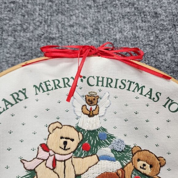 Vintage Embroidered A Beary‎ Merry Christmas Wall Hanging Holiday Decor - Picture 8 of 13